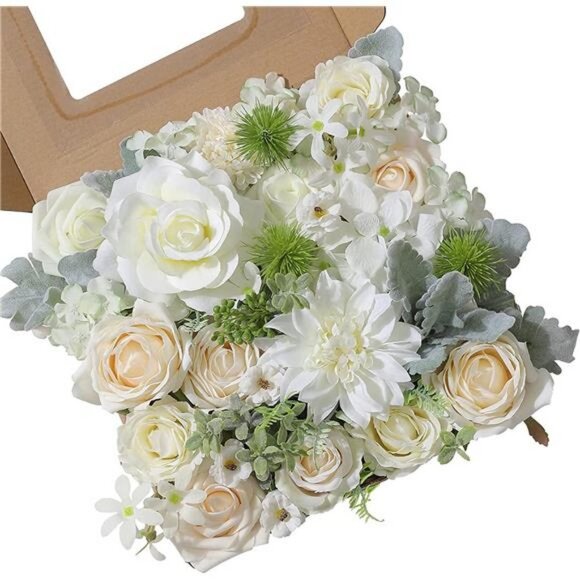 Artificial Flowers Combo Silk Mix Fake Flowers Leaf (Milk White) - Picture 3 of 6